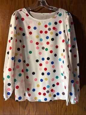 SHEIN White Long Sleeve Polka Dot Blouse